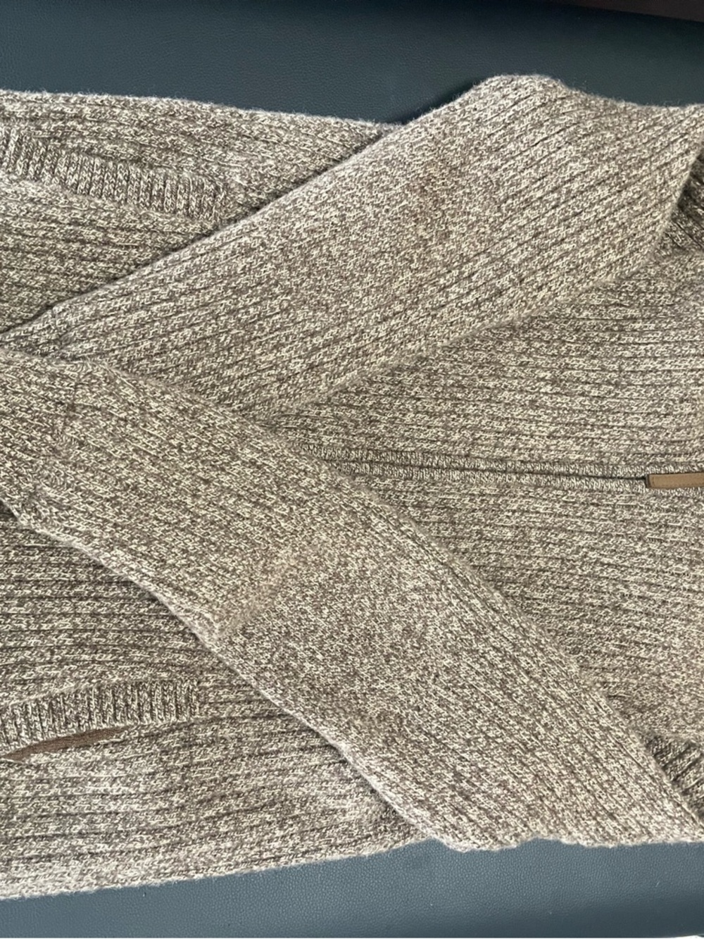 Duluth Trading Co Tan Marled Full-Zip Knit Sweater